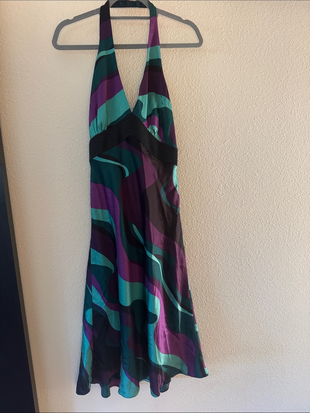 Laundry By Shelli Segal One-Shoulder Wave Print Dress in Teal, Purple & Black